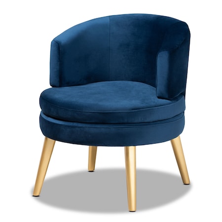 Baxton Studio Baptiste Glam and Luxe Navy Blue Velvet Fabric and Gold Finished Wood Accent Chair 175-11234-Zoro